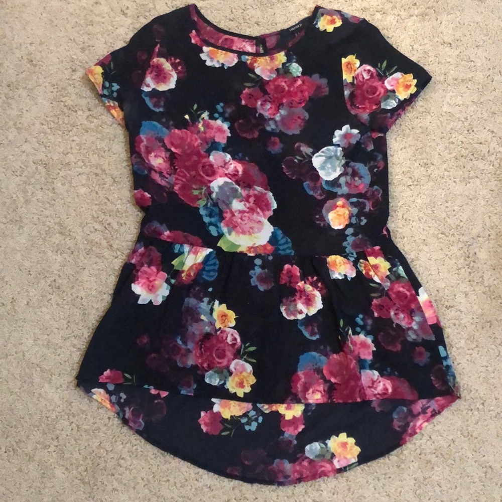 Navy Floral Peplum Top